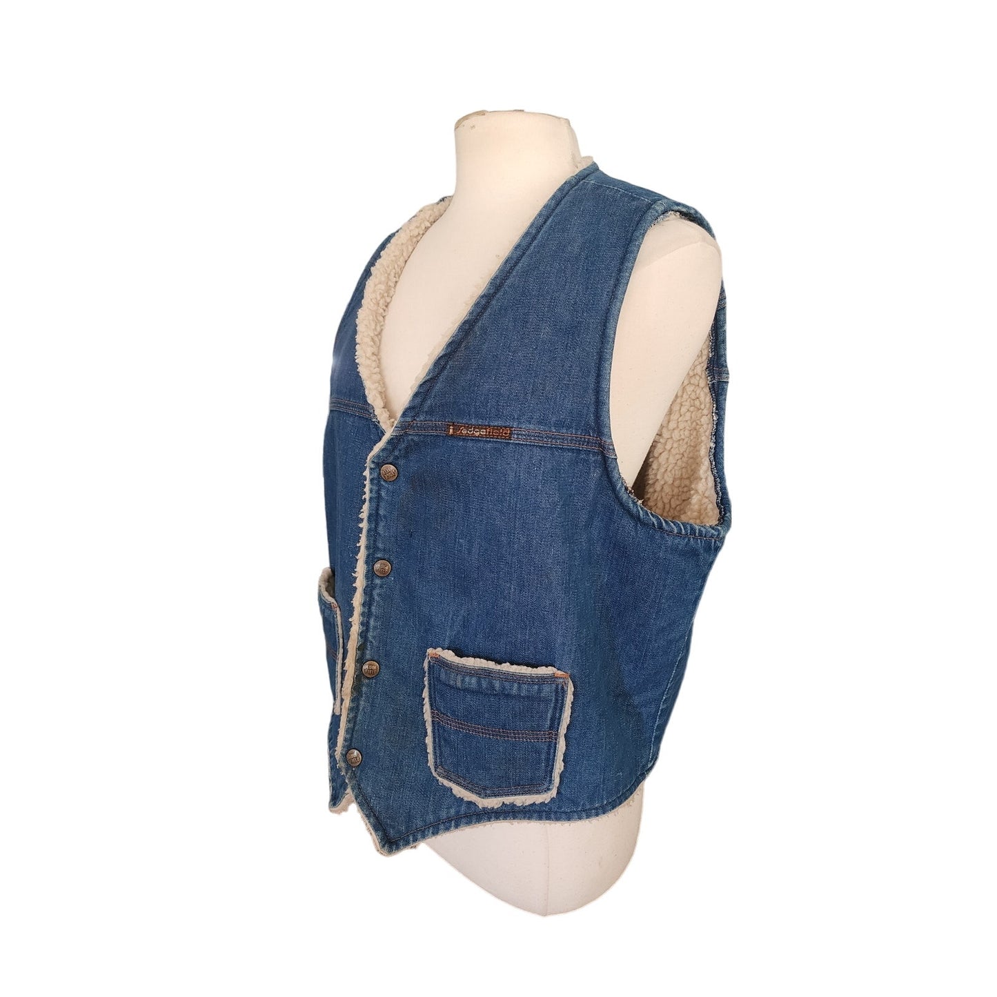 Vintage 70s Mens Vest Denim Faux Shearling Sedgefield Urban Cowboy