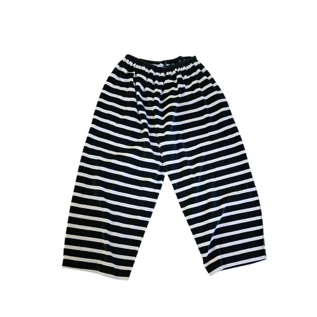 Vintage 1980s Sonia Rykiel Pants Black White Striped Velour Elastic Waist