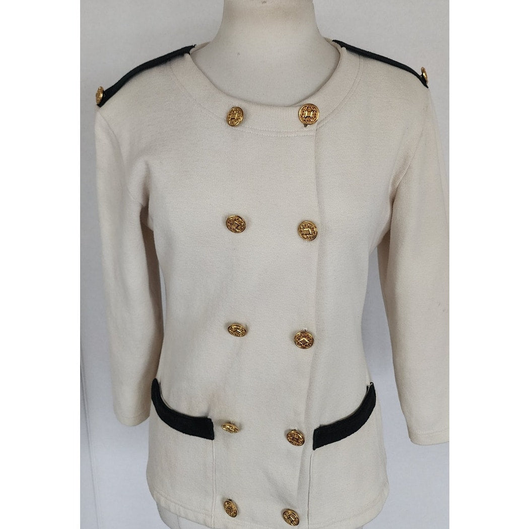 Vintage 90s Military Jacket Cream Knit Gold Buttons Necessary Objects