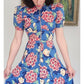 Vintage 30s Blue Floral House Dress Maxi Lounger Puff Sleeve Zip Front XS