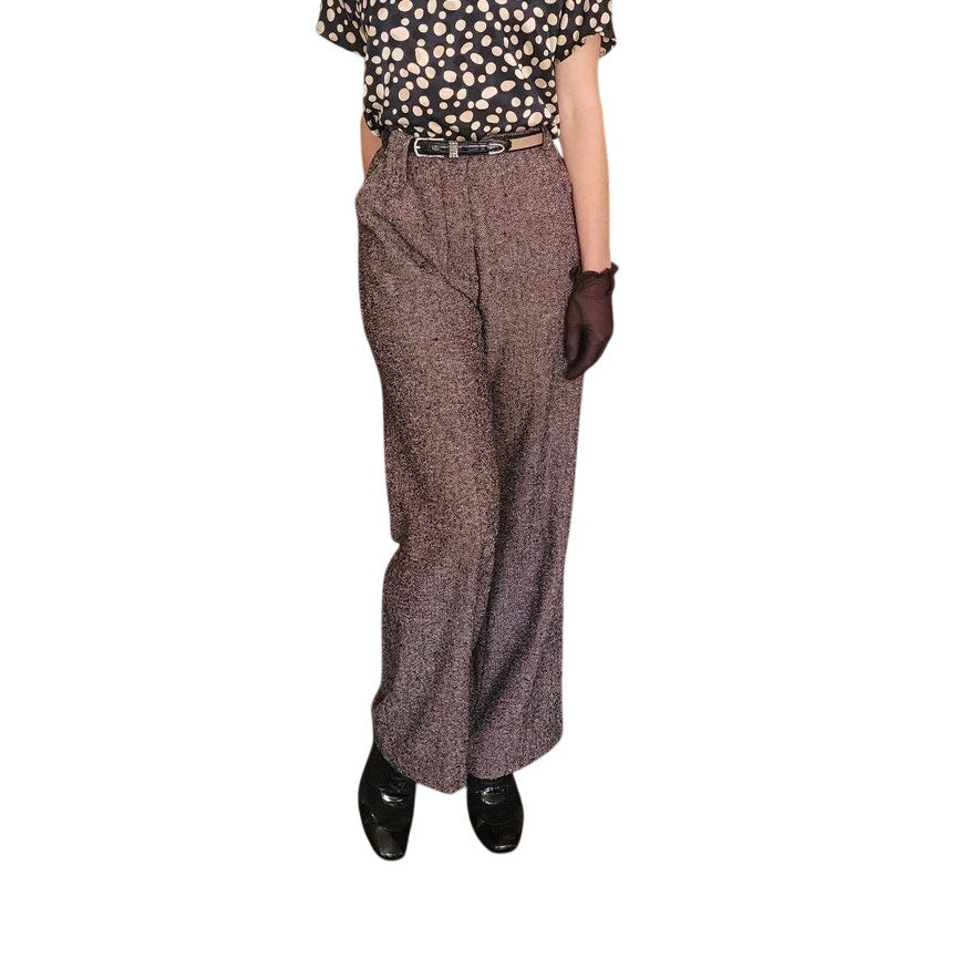 Vintage 1990s Sonia Rykiel Pants Brown Wool Tweed Flares Trousers Slacks Size 42