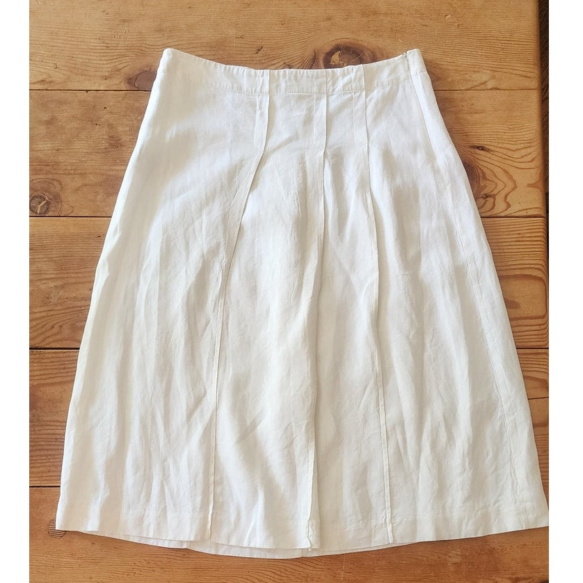 Vintage JIL SANDER Midi Skirt Paneled White Linen A Line w/Panels / Large