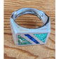 Vintage Mens Ring Inlaid Turquoise Lapis Lazuli Stamped SMM 925 Mexico Size 10.25