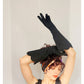 Vintage 40s Evening Gloves Black w/Cream Satin Scallop Edged Cuffs