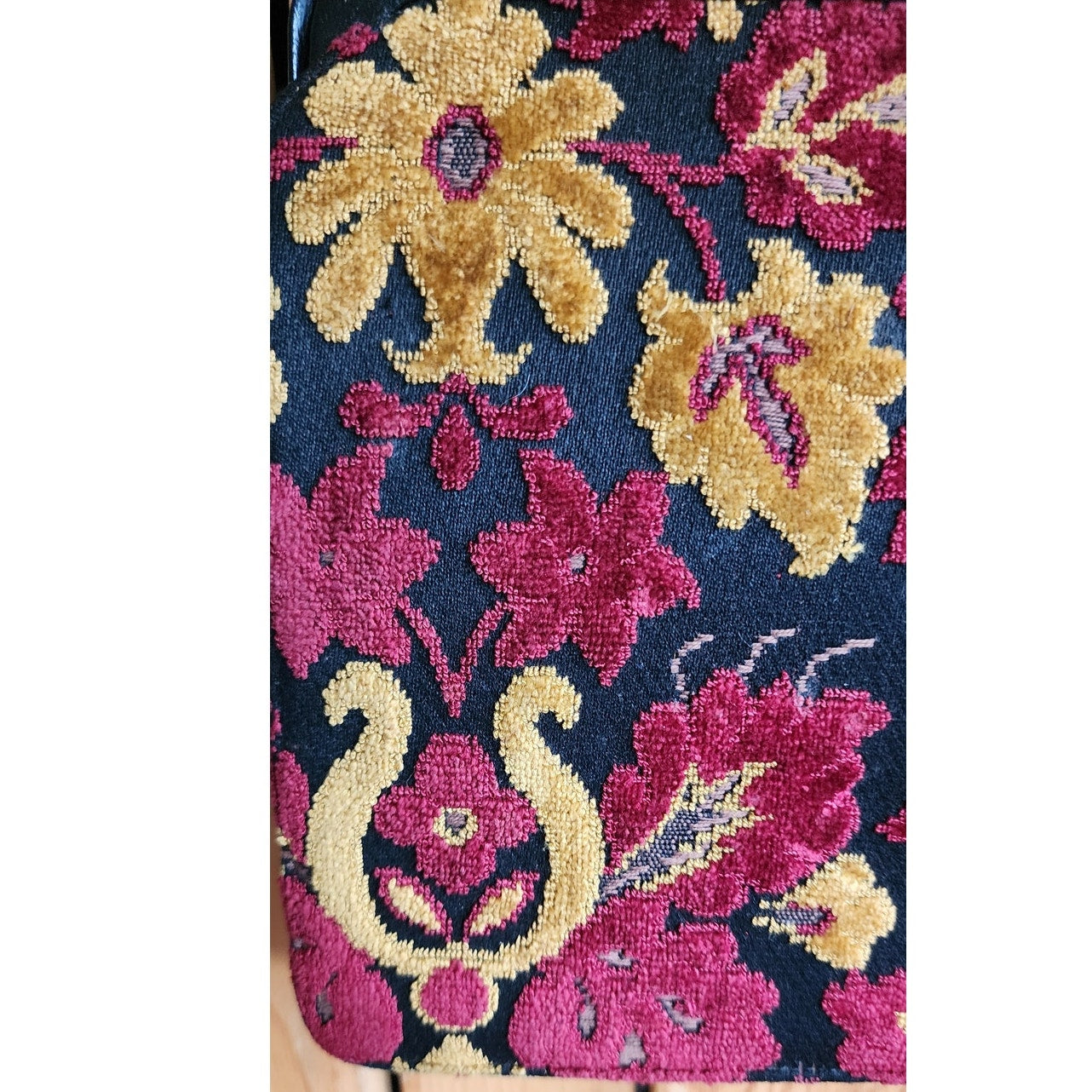 Vintage 60s Tapestry Weave Bag Burgundy Red Yellow Floral Brocade