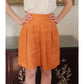 Vintage 80s Orange Linen Dress Shorts Pleated Front by Perlie / M