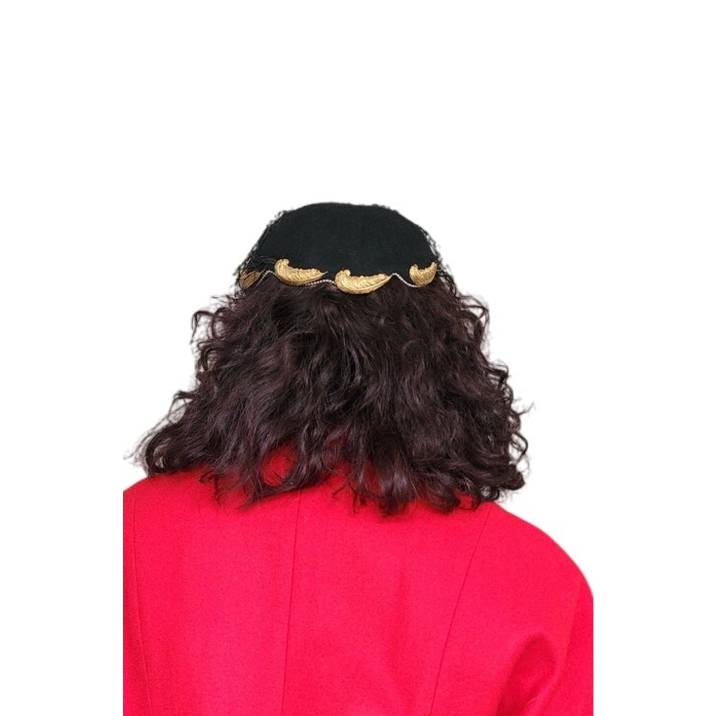 Vintage 50s Bes-Ben Hat Black Wool Gold Feather Veil Chicago Millinery OOAK