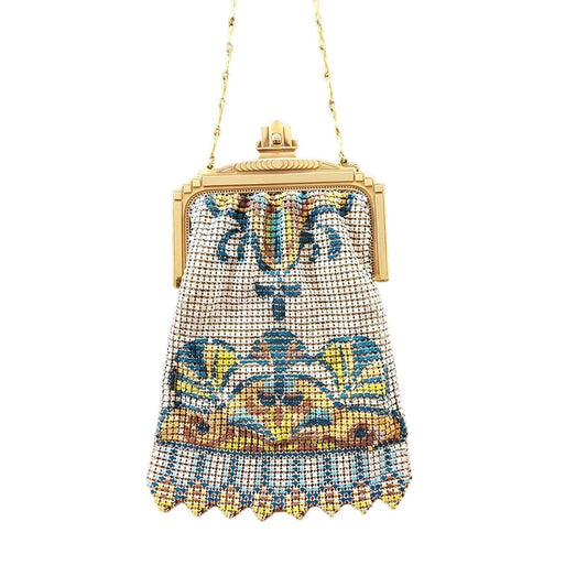 Vintage 20s WHITING DAVIS Mesh Flapper Bag Art Deco Enamel