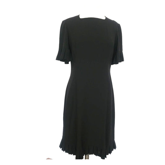 Vintage 1960s Sorelle Fontana Dress Black Rayon Crepe Pleated Fringe Italian Designer