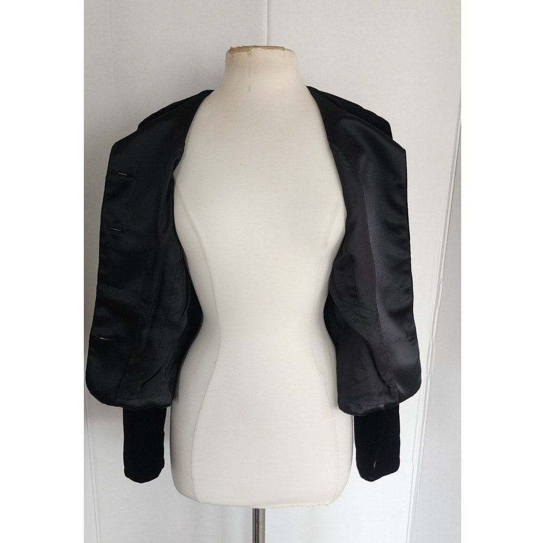 Vintage 80s Black Velvet Blazer Fitted Jacket Maggy London / S