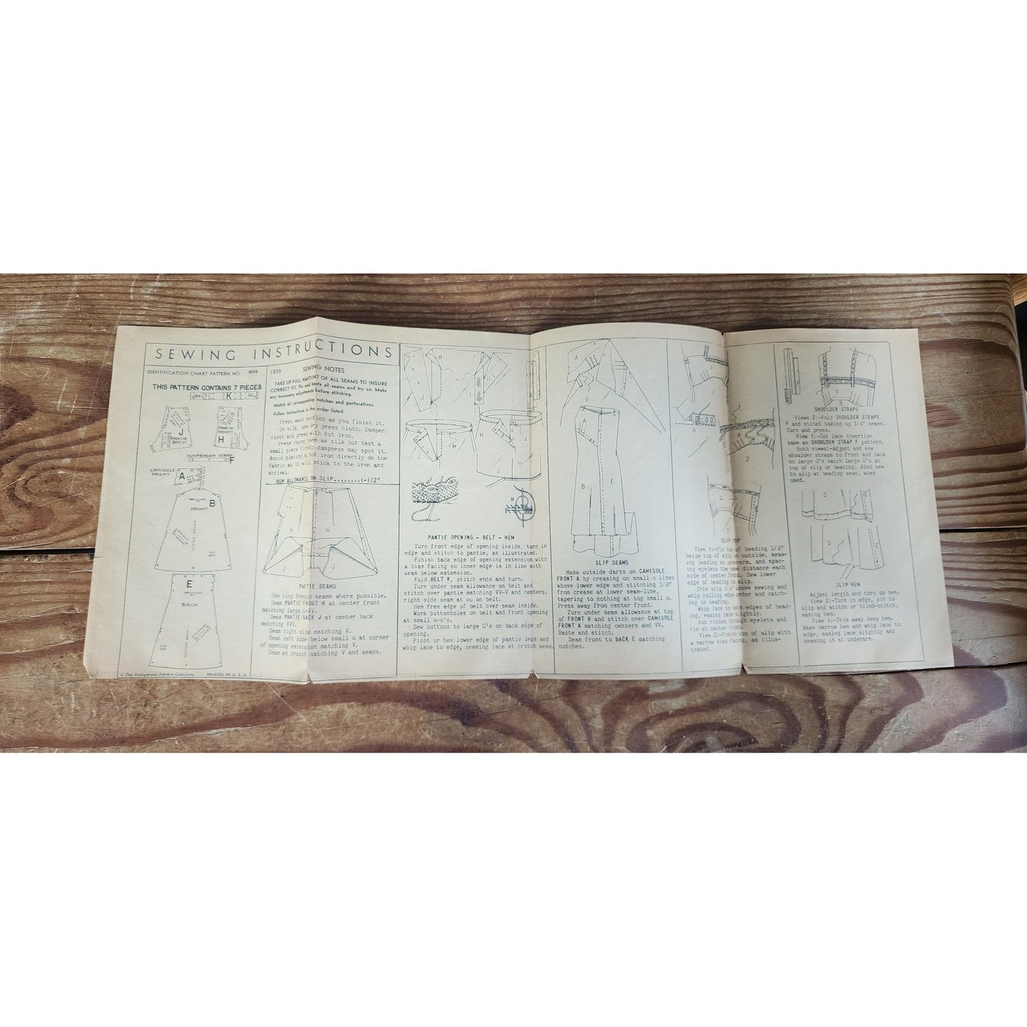 1930s Sewing Pattern: Slip + Pantie Betty Grable Hollywood Pattern of Youth 1839