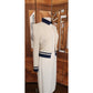 Vintage 1970s St John Suit Santana Knit Jacket Skirt Blouse Cream Navy 3 Piece