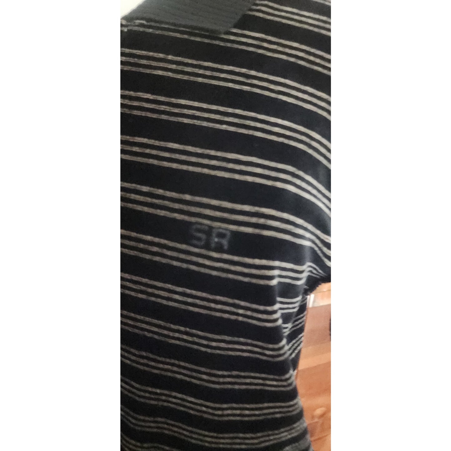 Vintage 1990s Sonia Rykie Velourl Top Black Gray Striped Short Sleeve Knit Polo Shirt