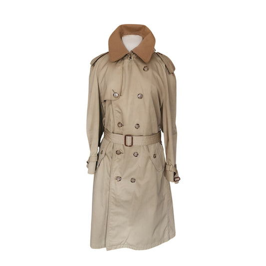 Vintage 80s Lytton's Threadneedle Chicago Mens Beige Trench Rain Coat Belted Wool Collar