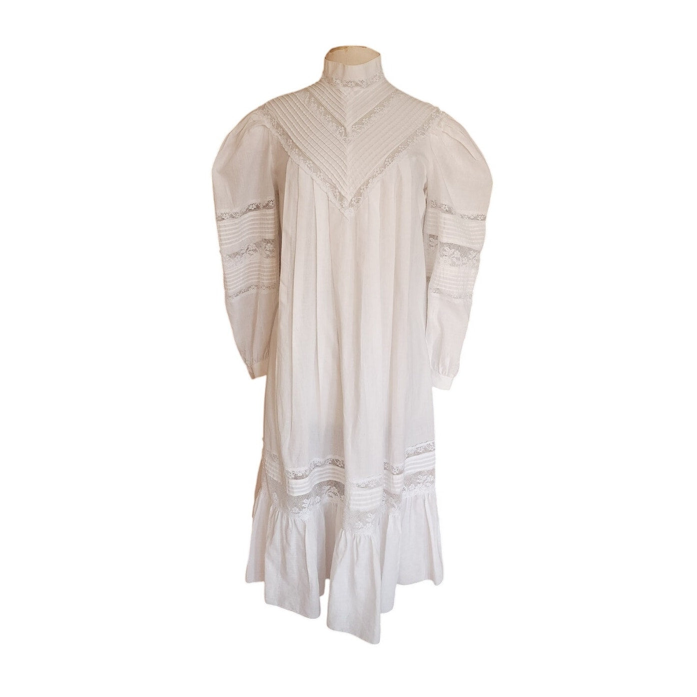 Vintage 80s Ceegee Sue Wong White Cotton Lace Dress Festival Boho Victorian Puff Sleeve