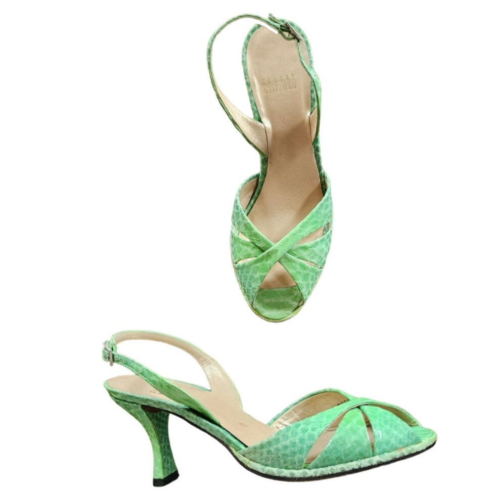 Vintage Stuart Weitzman Green Slingbacks Faux Snake Size 5W