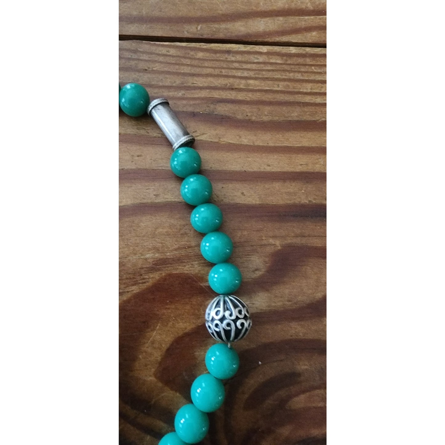 Vintage Tibetan Nepali Bib Necklace Dyed Agate Blue Beads Sterling Silver Clasp