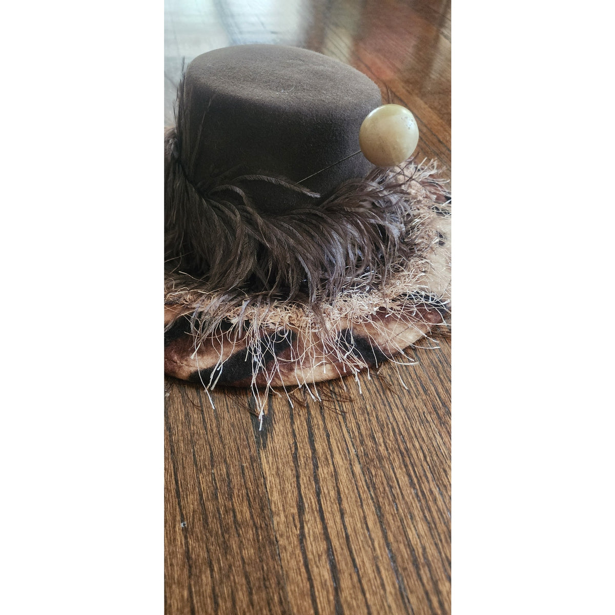 Vintage Y2K Oversized Hat Wide Brim Animal Print Feathers Handmade Chapeau Puccio