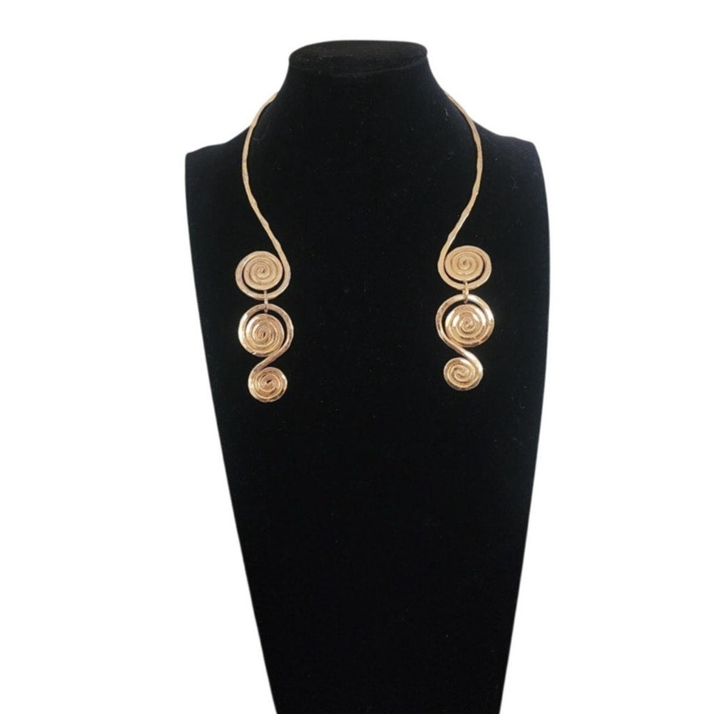 Vintage Gold Torque Choker Spiral Necklace Open Cuff
