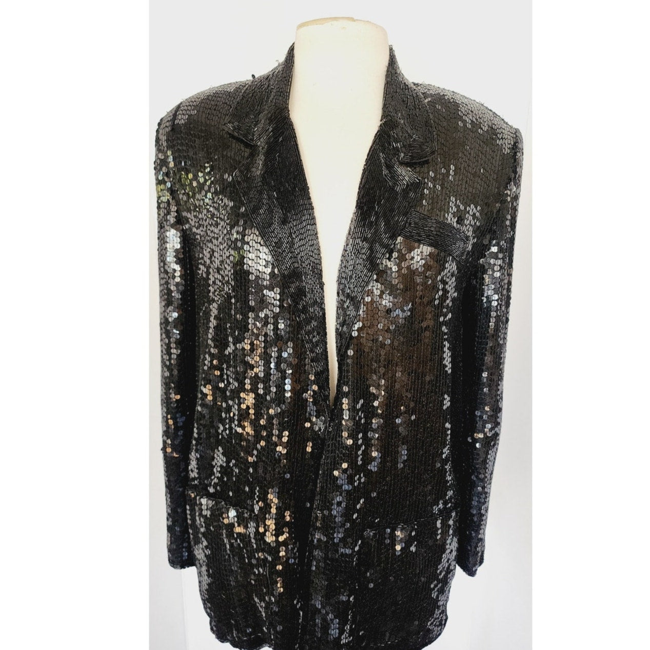 Vintage 80s Blazer Black Sequins & Beads Made in India