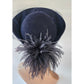 Vintage 70s Navy Blue Wool Hat w/Ostrich Feither & Dotted Veil Georgi