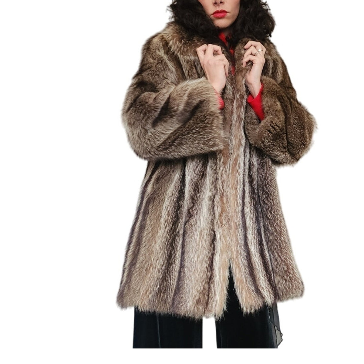 Vintage 1970s Fur Coat Brown Silver Raccoon Revillon S/M