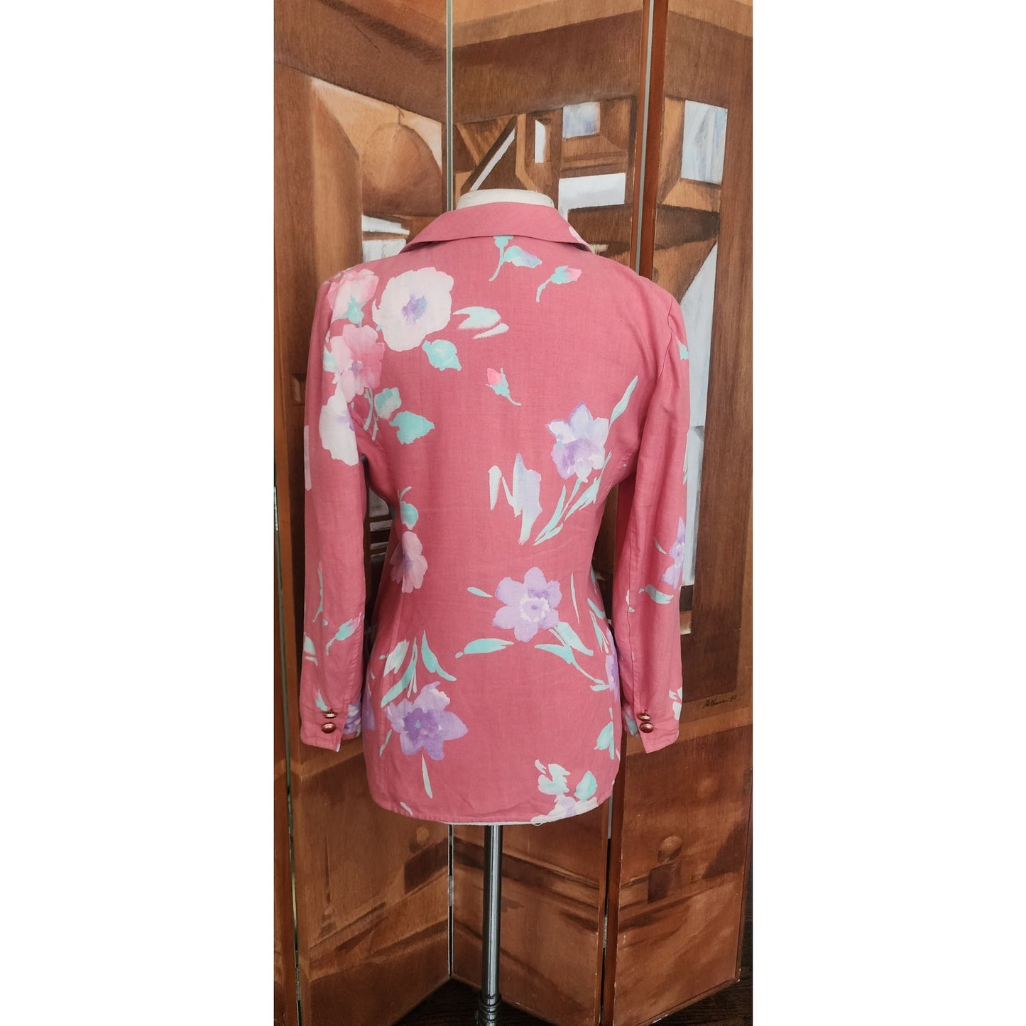 Vintage 80s Ungaro Parallèle Blazer Pink Floral Cotton Print Jacket
