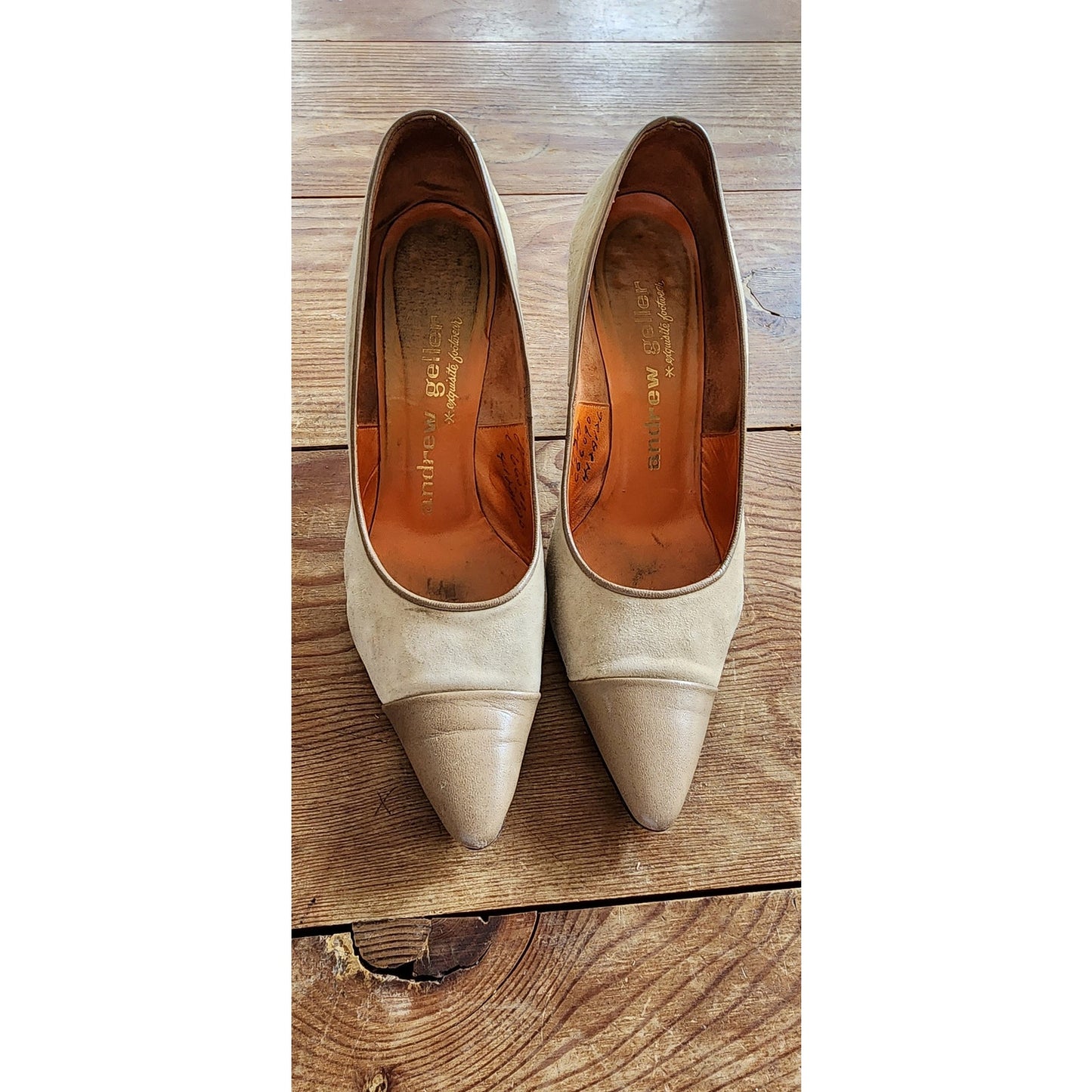 Vintage 50s Beige Shoes High Heels Pointy Toe Andrew Geller Two Toned 8.5