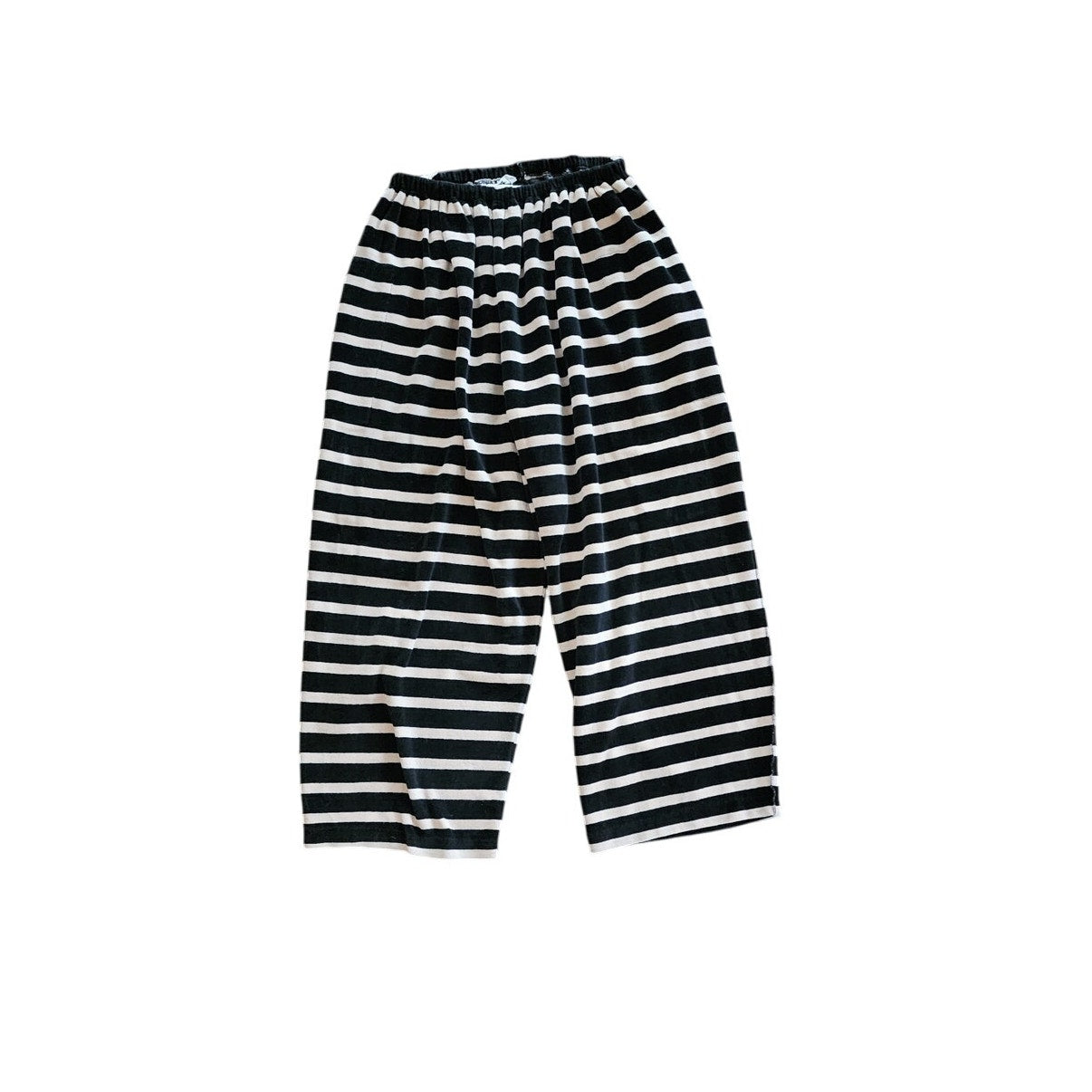 Vintage 1980s Sonia Rykiel Pants Black White Striped Velour Elastic Waist