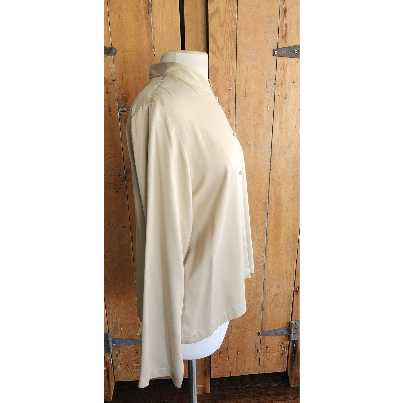 Vintage 90s Eileen Fisher Blouse Beige Silk Long Sleeves
