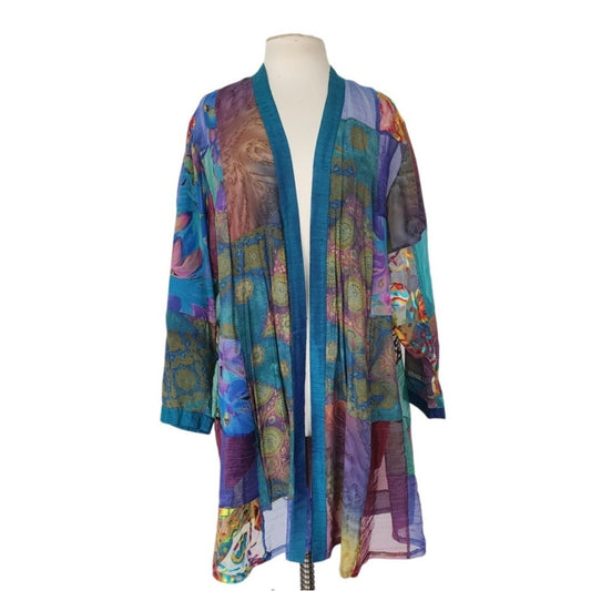 Vintage Patchwork Duster Colorful Sheer Swing Coat Maggie Shepherd