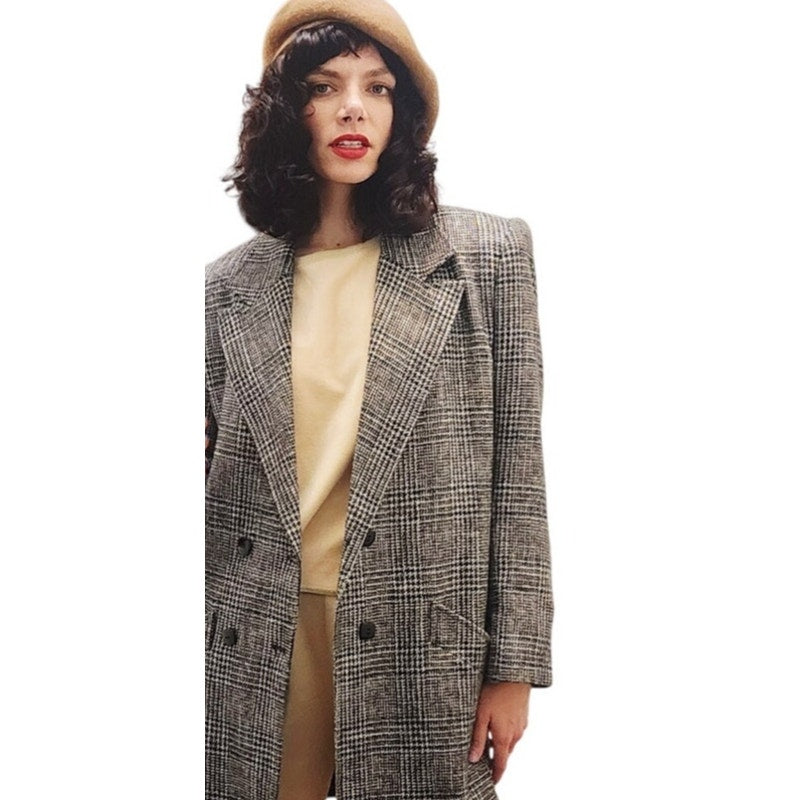 Vintage 80s Long Blazer Lilli Ann Houndstooth Wool Jacket Gray Black