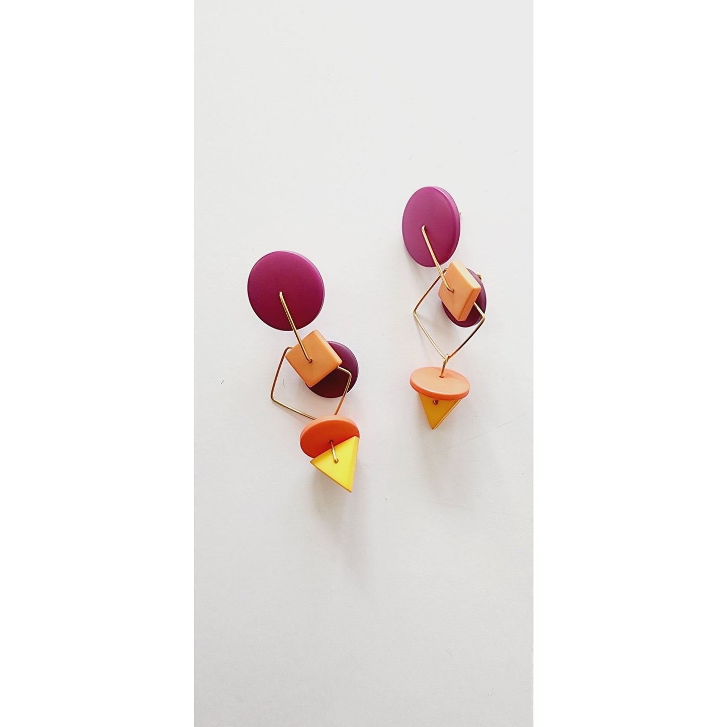 80s Dangly Earrings Multicolored Geometric Memphis Design