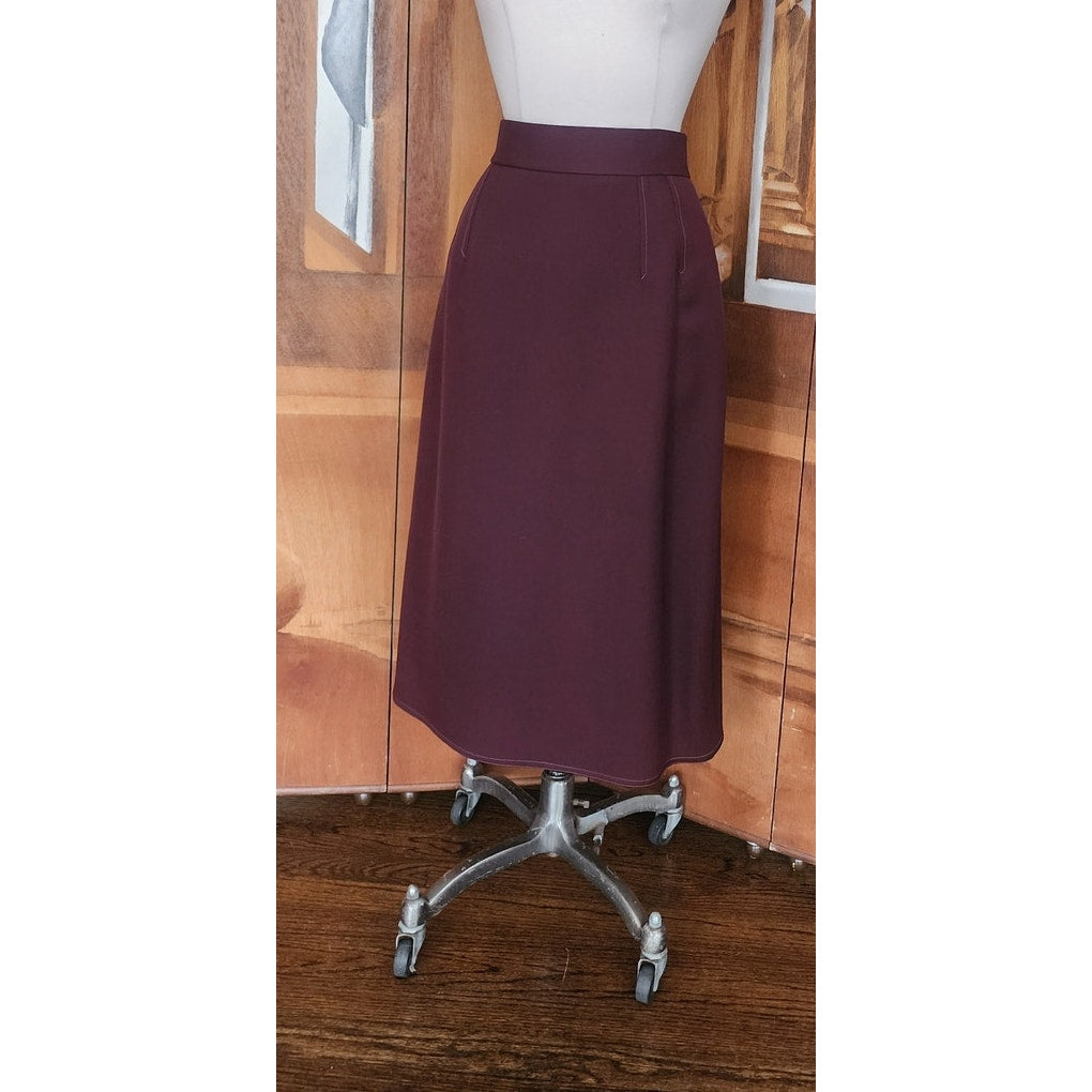 Vintage 80s CHLOE Karl Lagerfeld Skirt Midi Length Burgundy Red Wool Marshall Field