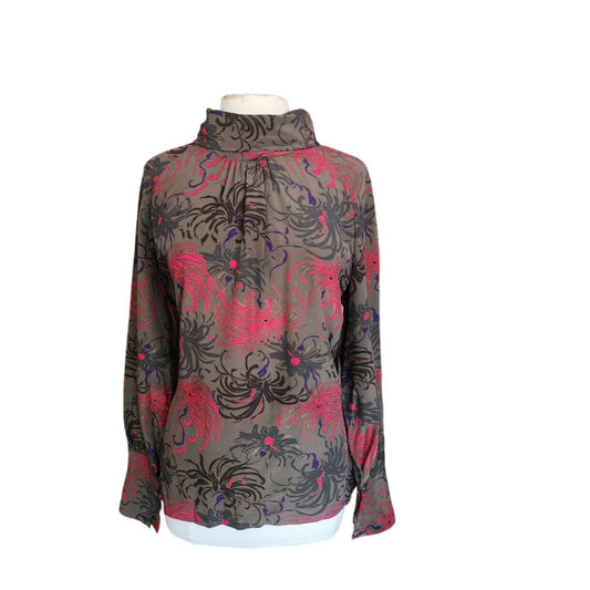 Vintage 1980s CHLOE LAGERFELD Blouse Dark Floral Silk Blouse High Neck Long Sleeve