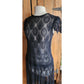 Vintage Black Lace Sheer Dress Drop Waist Short Sleeves