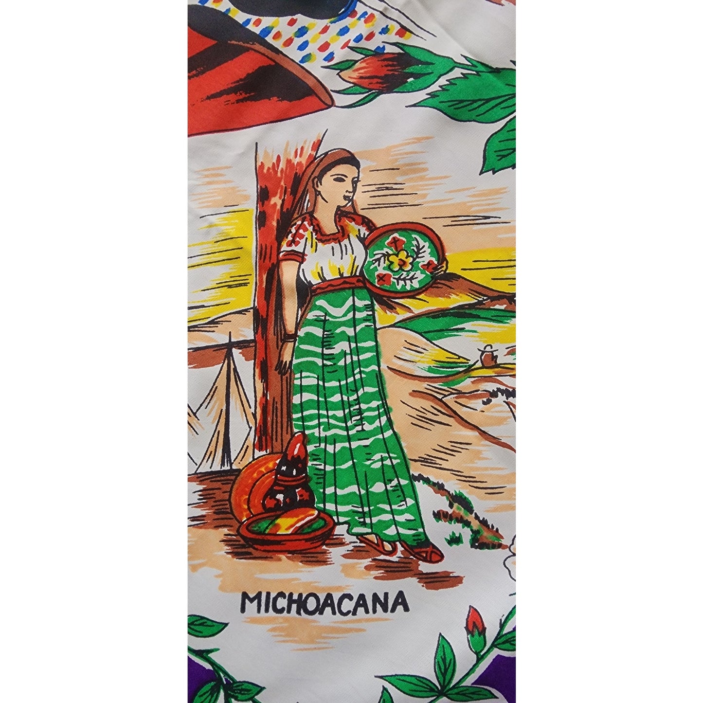 Vintage Souvenir Scarf Mexico Matador Bullfighting Print