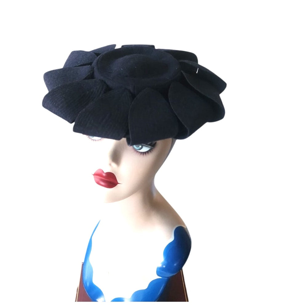 Vintage 1930s Tilt Hat Austelle Navy Blue Structured Saucer Modernist Sculpted