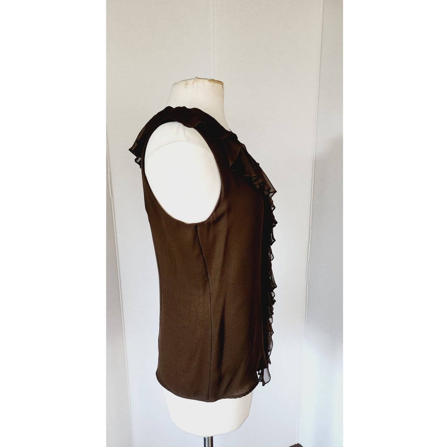 Vintage 2000s Oscar de la Renta Blouse Chiffon Silk Brown Top Ruffles NWT