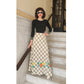 Vintage 70s Boho Maxi Dress Black Knit Top Cream Windowpane Skirt Floral Crissa Italy