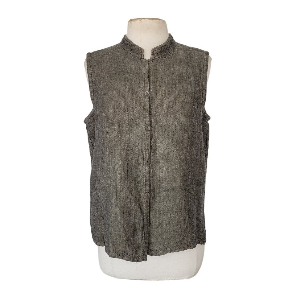 Vintage Eileen Fisher Linen Top Vest Brown Gray / L