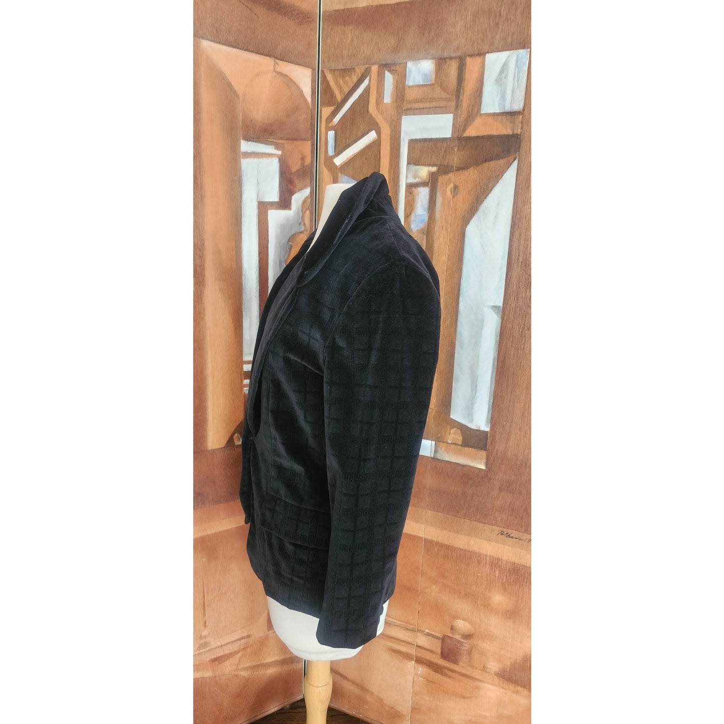 Vintage 70s Black Velvet Blazer Fitted Jacket Gino Rossi / Small