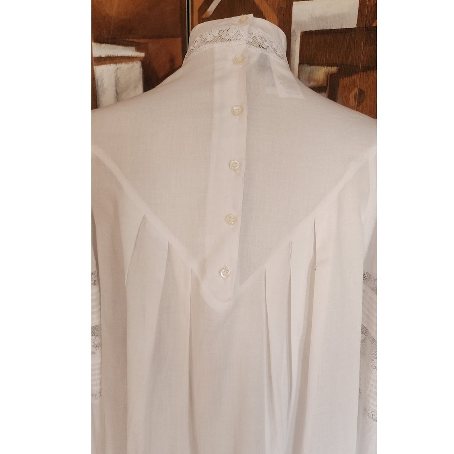 Vintage 1980s Ceegee Sue Wong Dress White Cotton Lace Boho Victorian Puff Sleeve