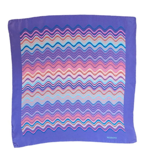 Vintage Missoni Silk Scarf Small Square  Purple Waves Zigzags