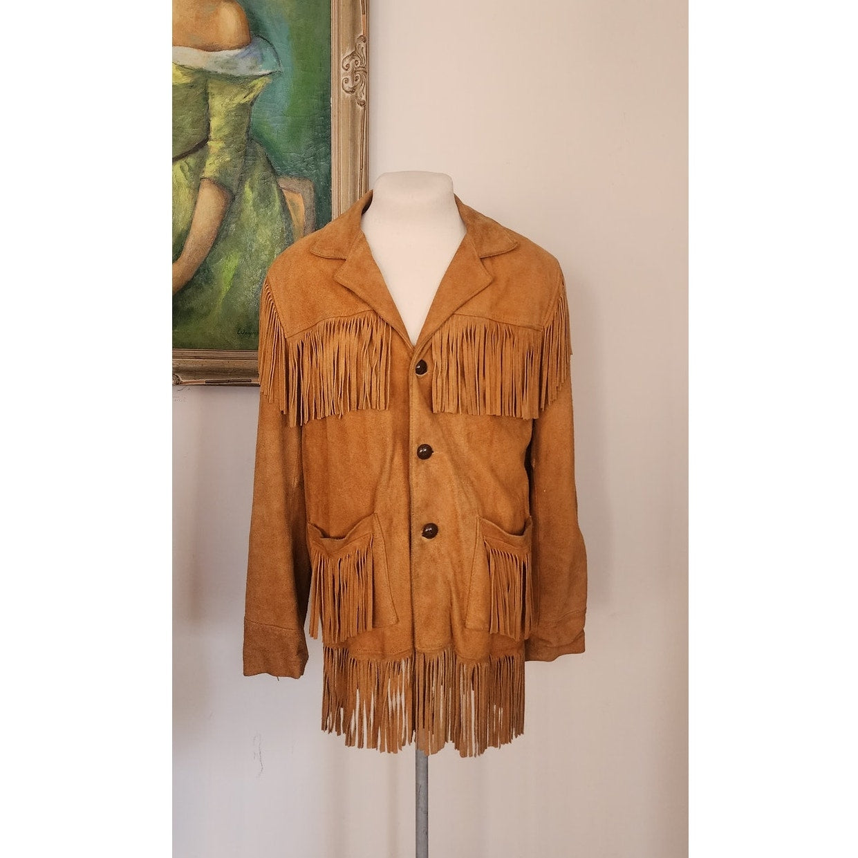 Vintage Berman's Buckskin Leather Mens Jacket Fringed Beige Suede 44