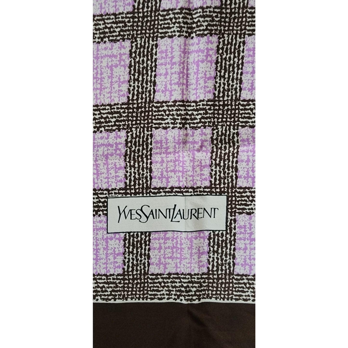 Vintage Yves Saint Laurent Silk Scarf Square Brown Purple Grid Geometric 70s 80s