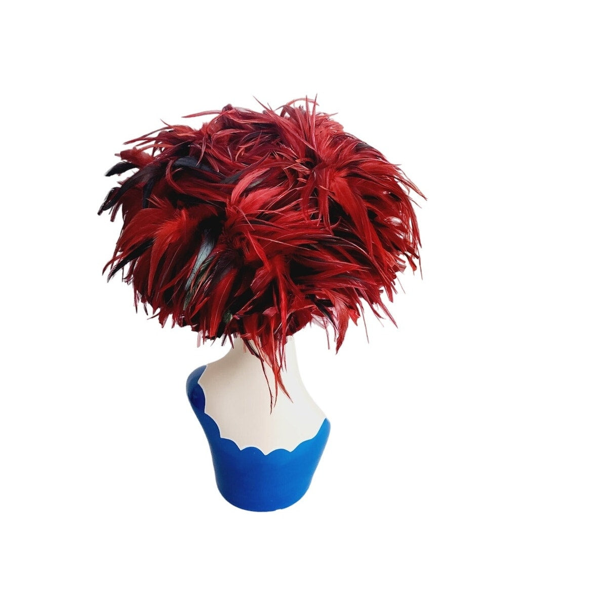 Vintage 80s Red Feather Hat Kokin Oversized