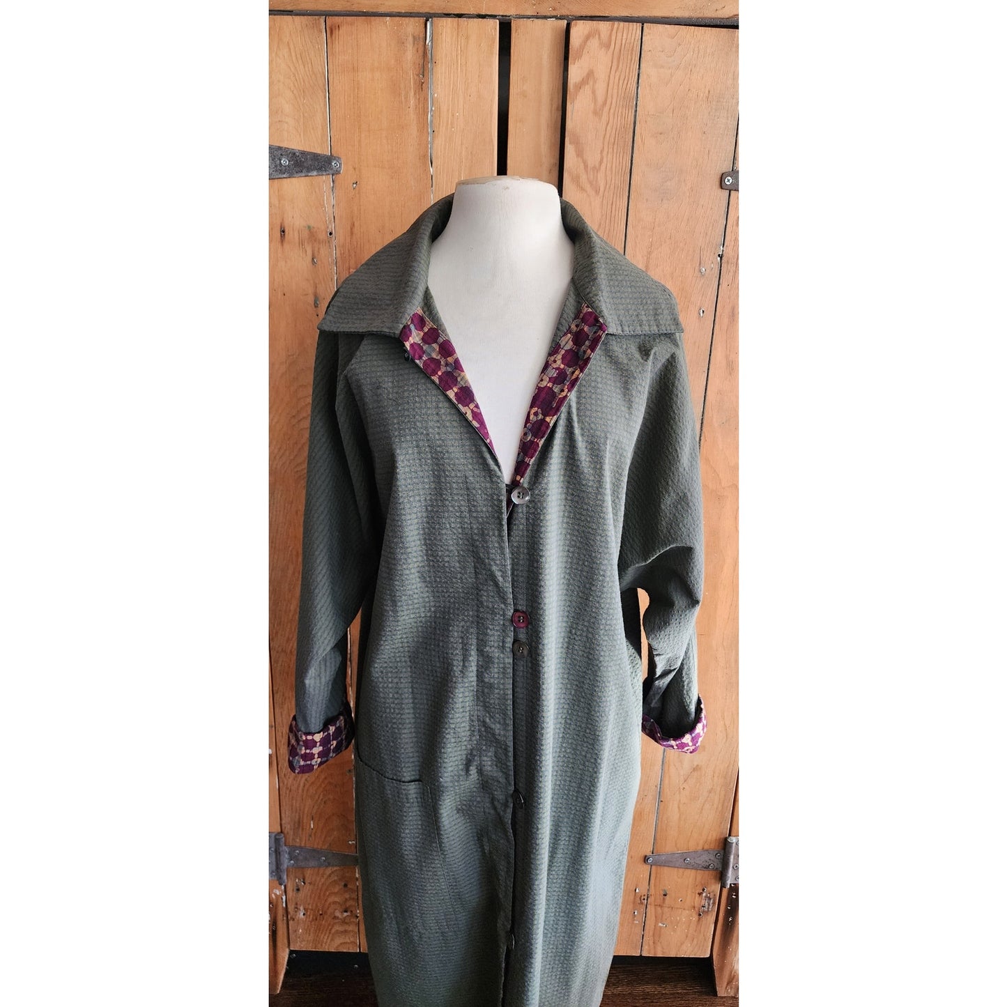 Vintage Su Zen Green Dress Button Down Front Seersucker