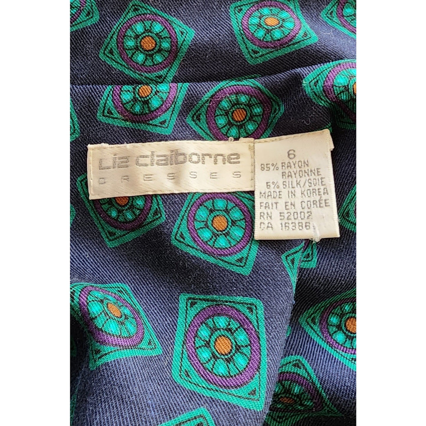 Vintage 80s Liz Claiborne Button Down Dress Green Blue Print