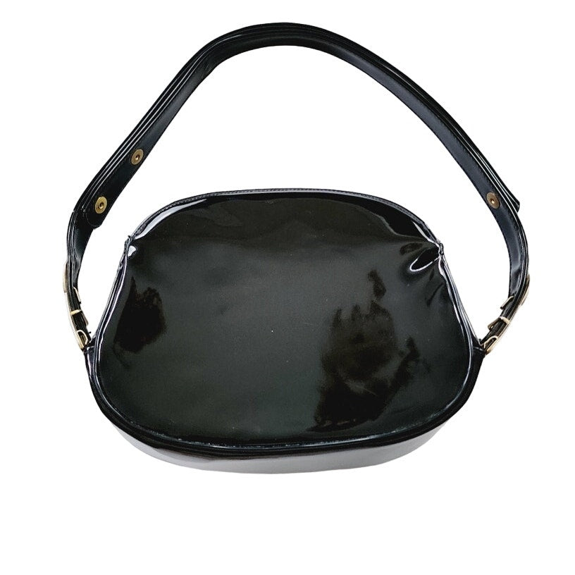 Vintage 60s Mod Black Purse Patent Leather Convertible Shoulder Bag